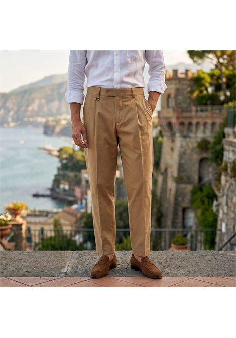 Paolo Pecora Milano Double Pleat Cotton Stretch Trousers - Camel PAOLO PECORA |  | B041 01991326